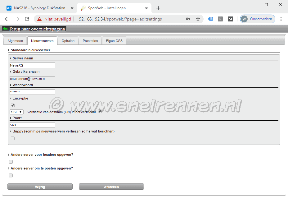 Spotweb installeren, tabblad nieuwssservers