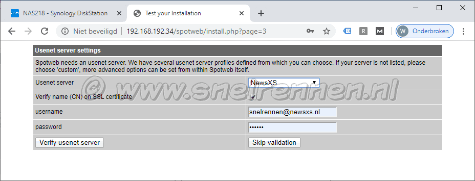 Spotweb installatie, usenet server settings
