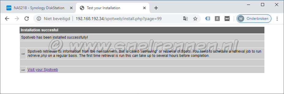 Spotweb installatie, installation succesfull