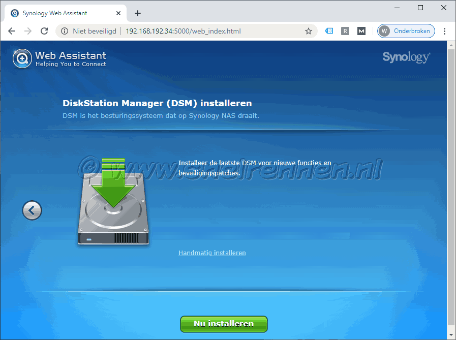 Synology Web Assistant, diskstation manager (DSM) installeren
