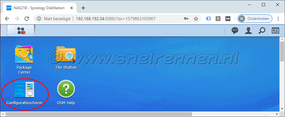 Synology NAS, configuratiescherm openen
