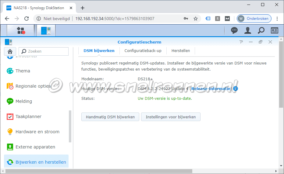 DSM, configuratiescherm - DSM Up to Date