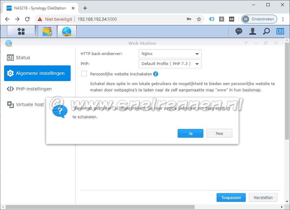 Web Station, Algemene instellingen