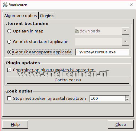 Torrents Search, voorkeuren