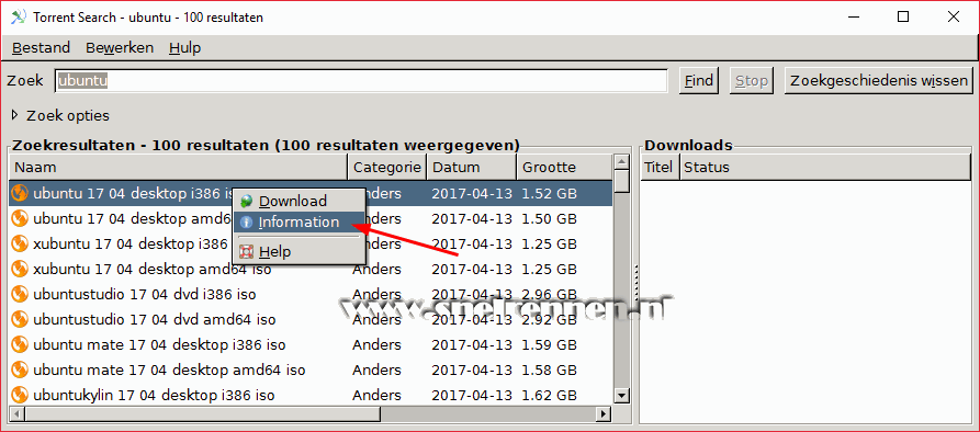 Torrent Search, torrent informatie