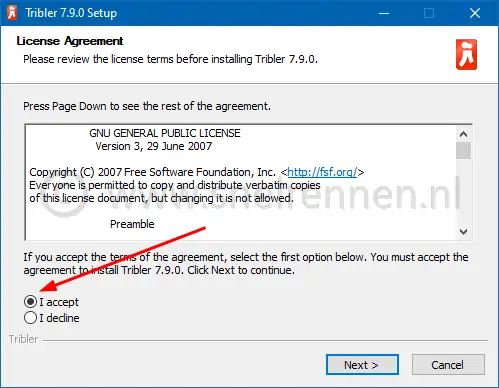 Tribler setup, License Agreement