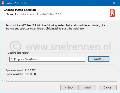 Tribler setup, Choose Install Location