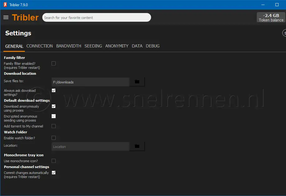 Tribler settings, General