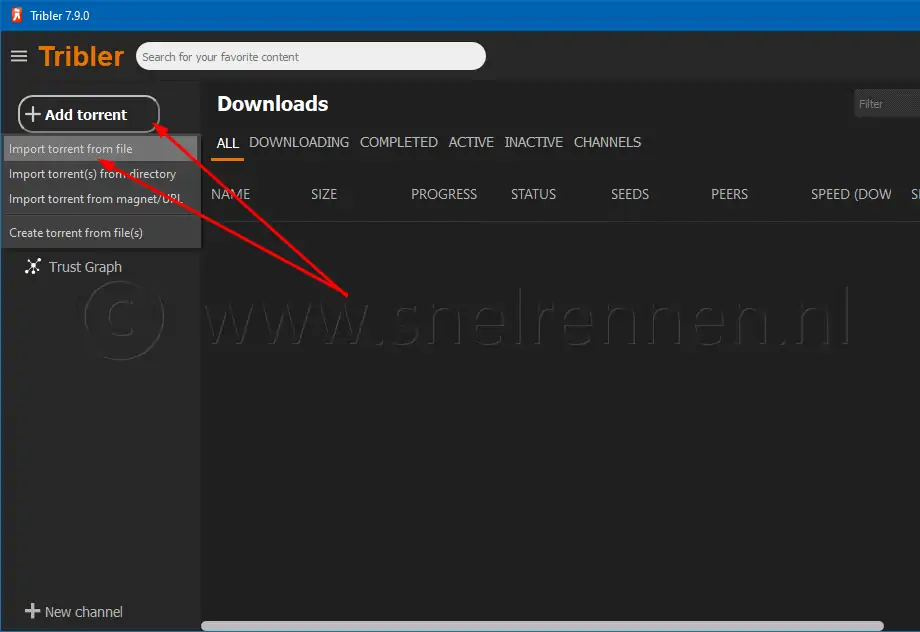 Tribler, add torrent