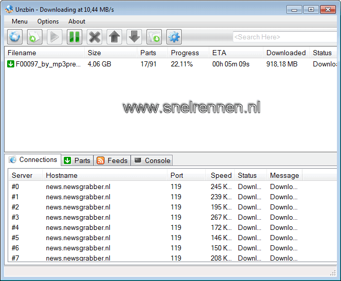 Unzbin, nzb bestand downloaden