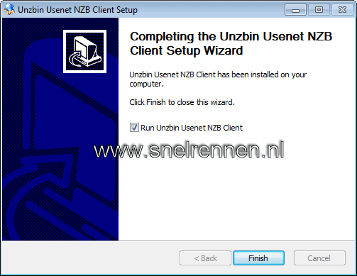 Unzbin, completing te unzbin setup wizard