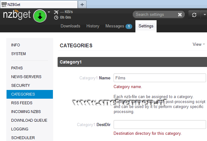 NZBGet, Categories