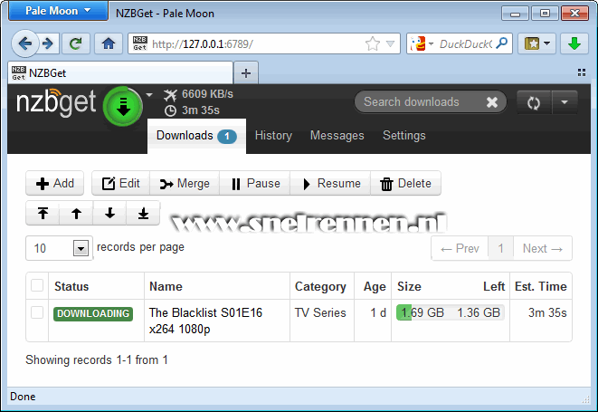 NZBGet, downloaden gestart