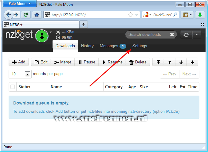NZBGet hoofdvenster