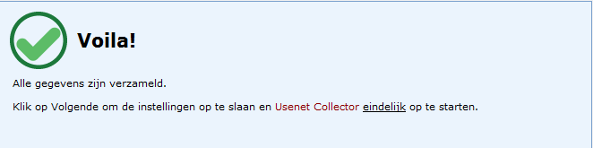 Usenet Collector, instellingen gereed