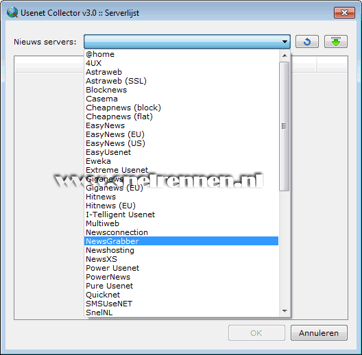Usenet Collector, serverlijst