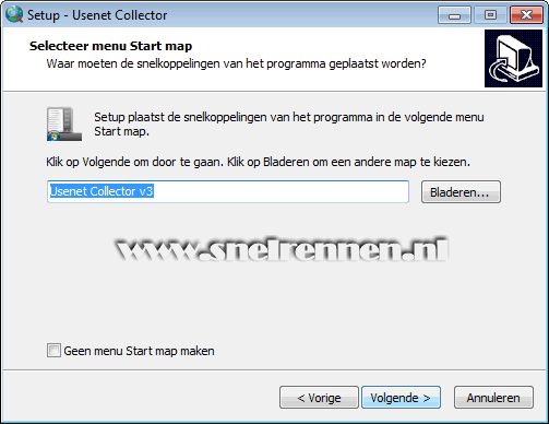 Usenet Collector, start menu map