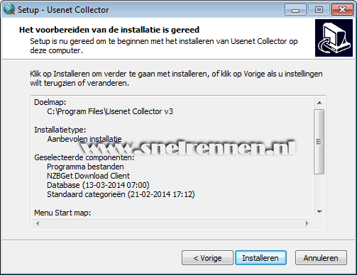 Usenet Collector Setup, gereed voor installatie