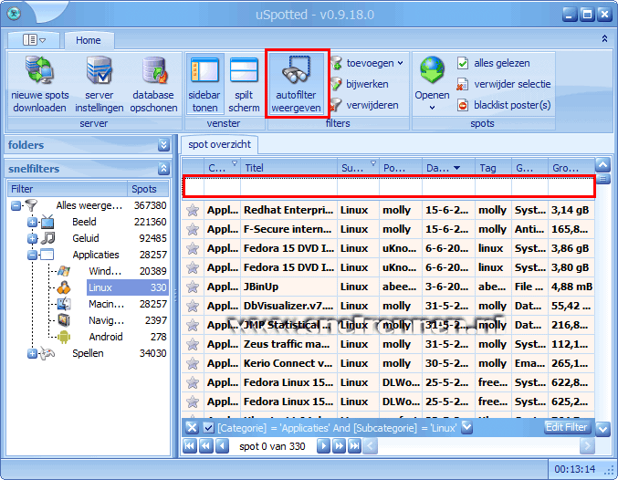 µSpotted, snelfilters