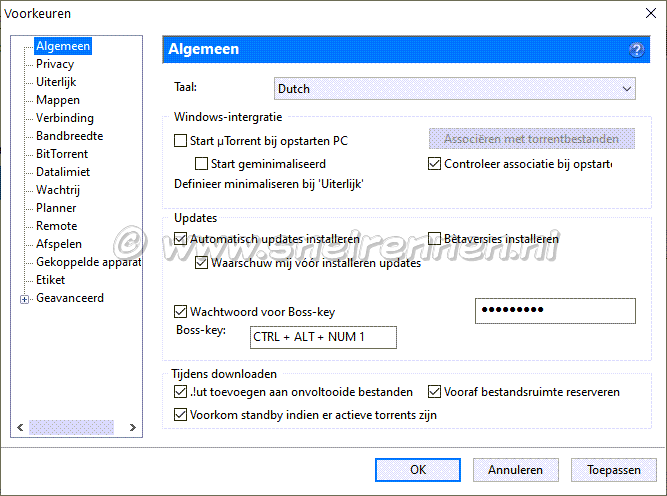 uTorrent instellen, tabblad algemeen
