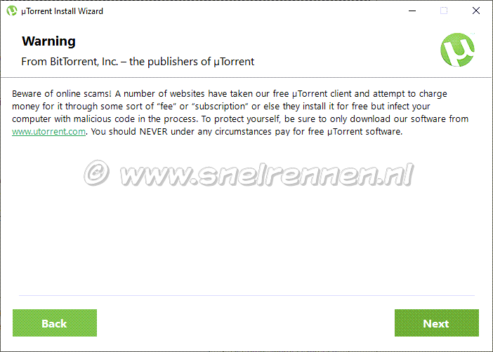 µTorrent, waarschuwing