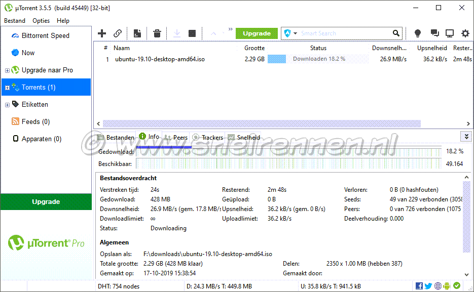 uTorrent, een torrent downloaden