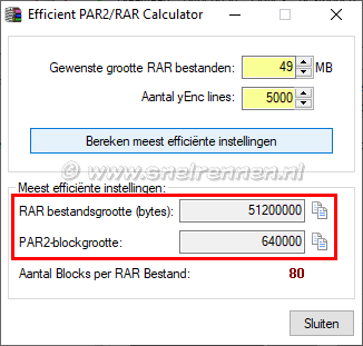 PAR2/RAR Calculator