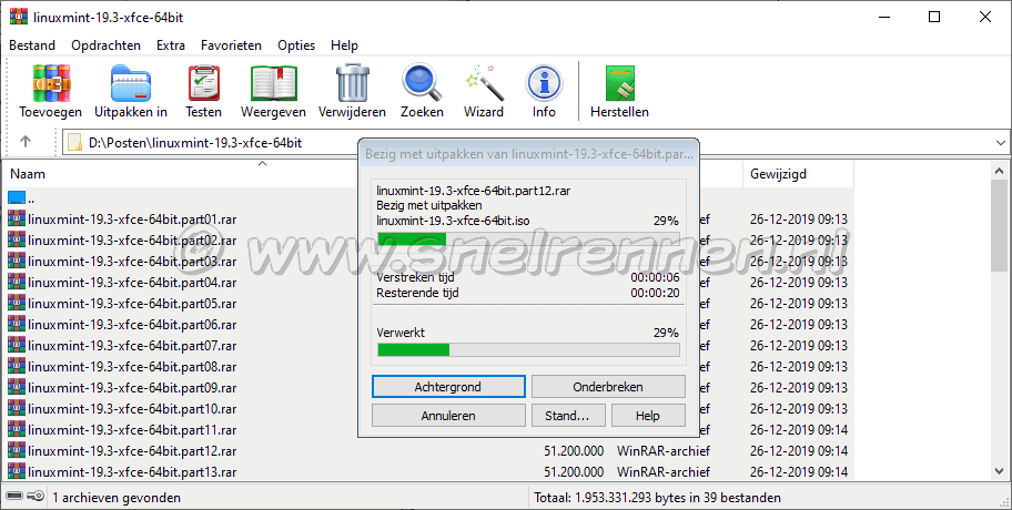 WinRAR, Bezig met uitpakken