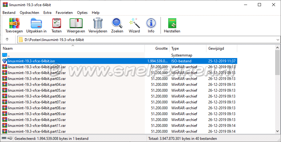 WinRAR, bestanden uitgepakt