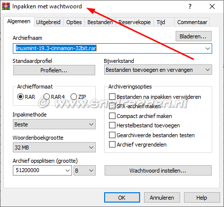 WinRAR, inpakken met wachtwoord