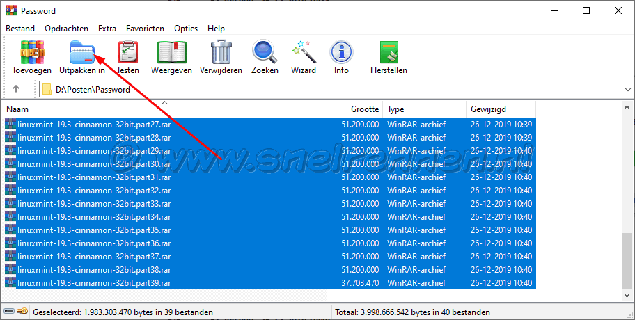 WinRAR, archief beveiligt
