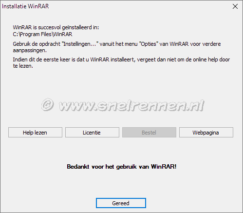 WinRAR, installatie gereed