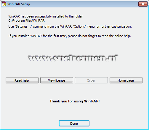 WinRar, installatie gereed