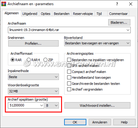 WinRAR, Archiefnaam en parameters