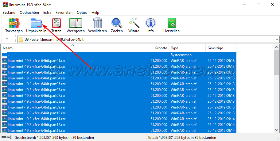 WinRAR, bestanden selecteren