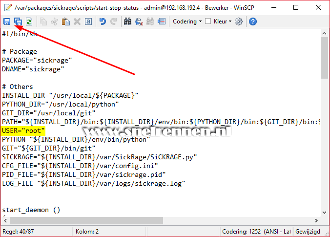 Start-stop-status script SickRage bewerken