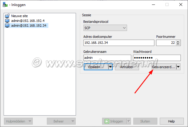 WinSCP, inloggen