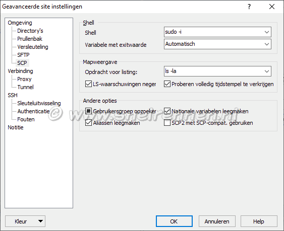 WinSCP, geavanceerde instellingen